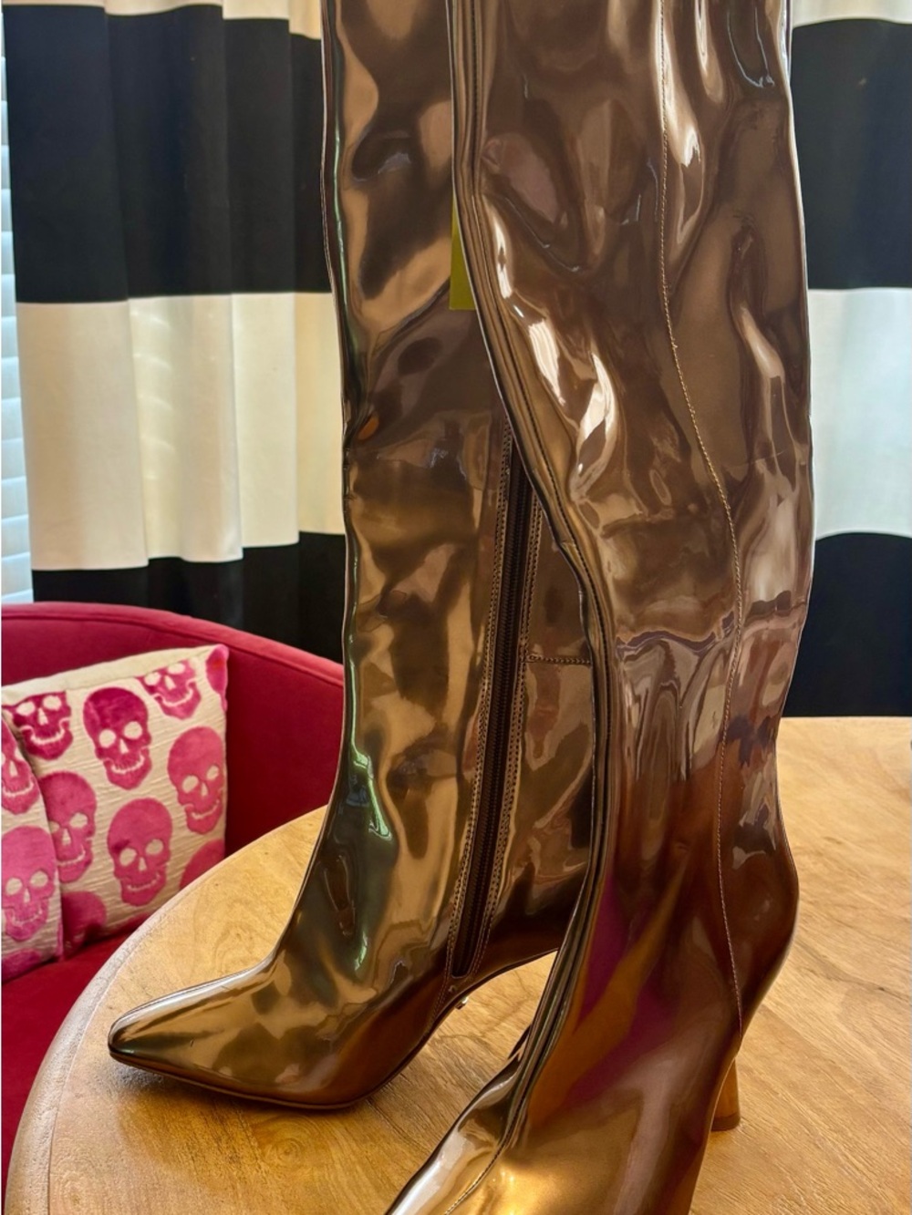 Gianni Bini Gold/Brown Patent Knee-High Pointed-Toe Boots, NWT, size 10